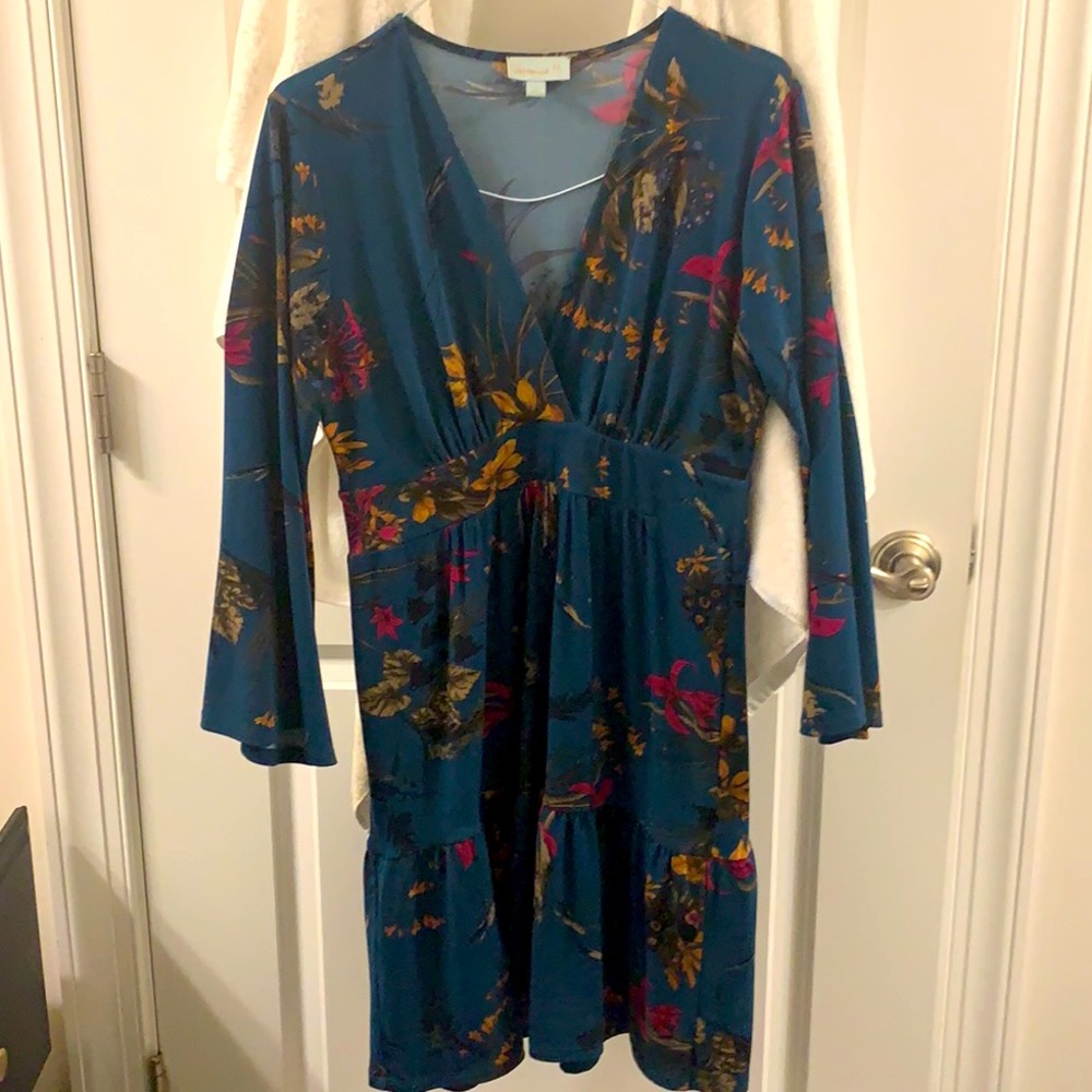 Bohemian floral and flirty teal and lovely to wear with heeled sandals